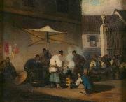 George Chinnery Street Scene, Macao, with Pigs oil painting on canvas